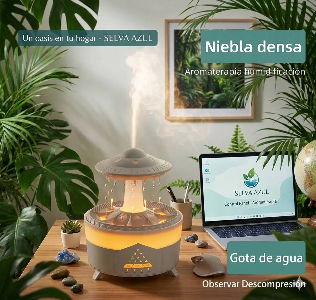 Humidificador de nubes de lluvia Goteo de agua con humidificador de gotas de lluvia remoto Difusor de nubes de lluvia Humidificador de aire de hongo con lámpara de lluvia