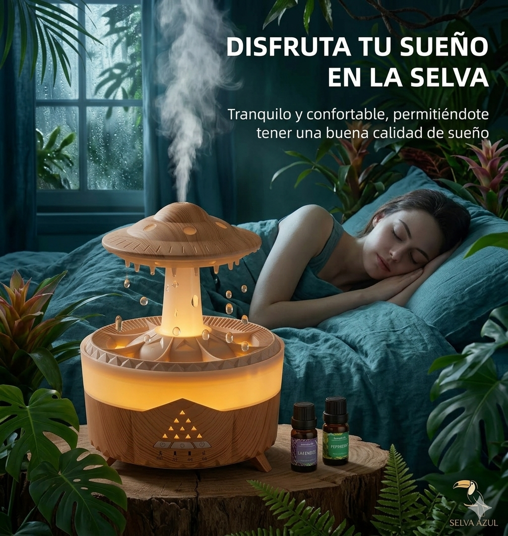 Humidificador de nubes de lluvia Goteo de agua con humidificador de gotas de lluvia remoto Difusor de nubes de lluvia Humidificador de aire de hongo con lámpara de lluvia